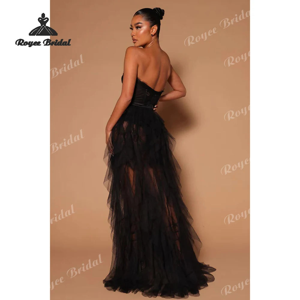 Sexy Tiered A Line Dresses Evening 2026 Strapless High Side Slit Women's Formal Evening Gowns Customized فساتين سهر