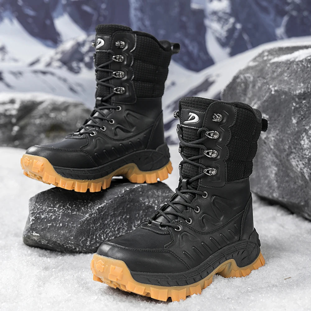 Men's Waterproof Winter Snow Boots, Anti-Slip Warm Fur Lined High-Top Outdoor Hiking Work Boots for Cold Weather