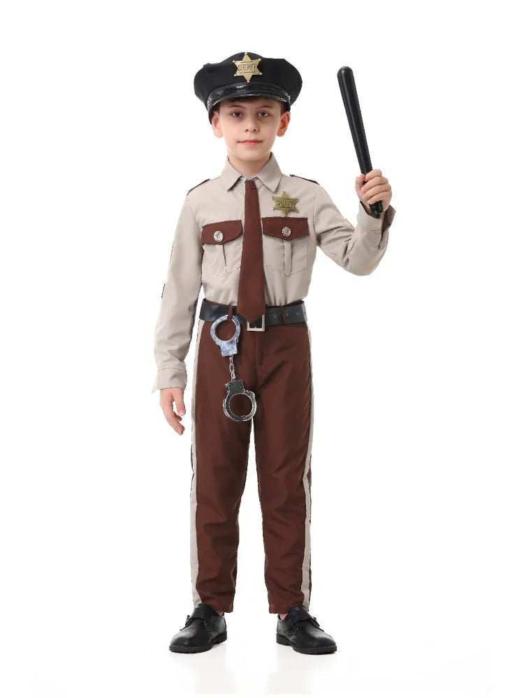 Unisex Sheriff Cosplay Costume Police Uniform Full Set Long Sleeve Halloween Carnival Party Stage Performance Dress Outfits