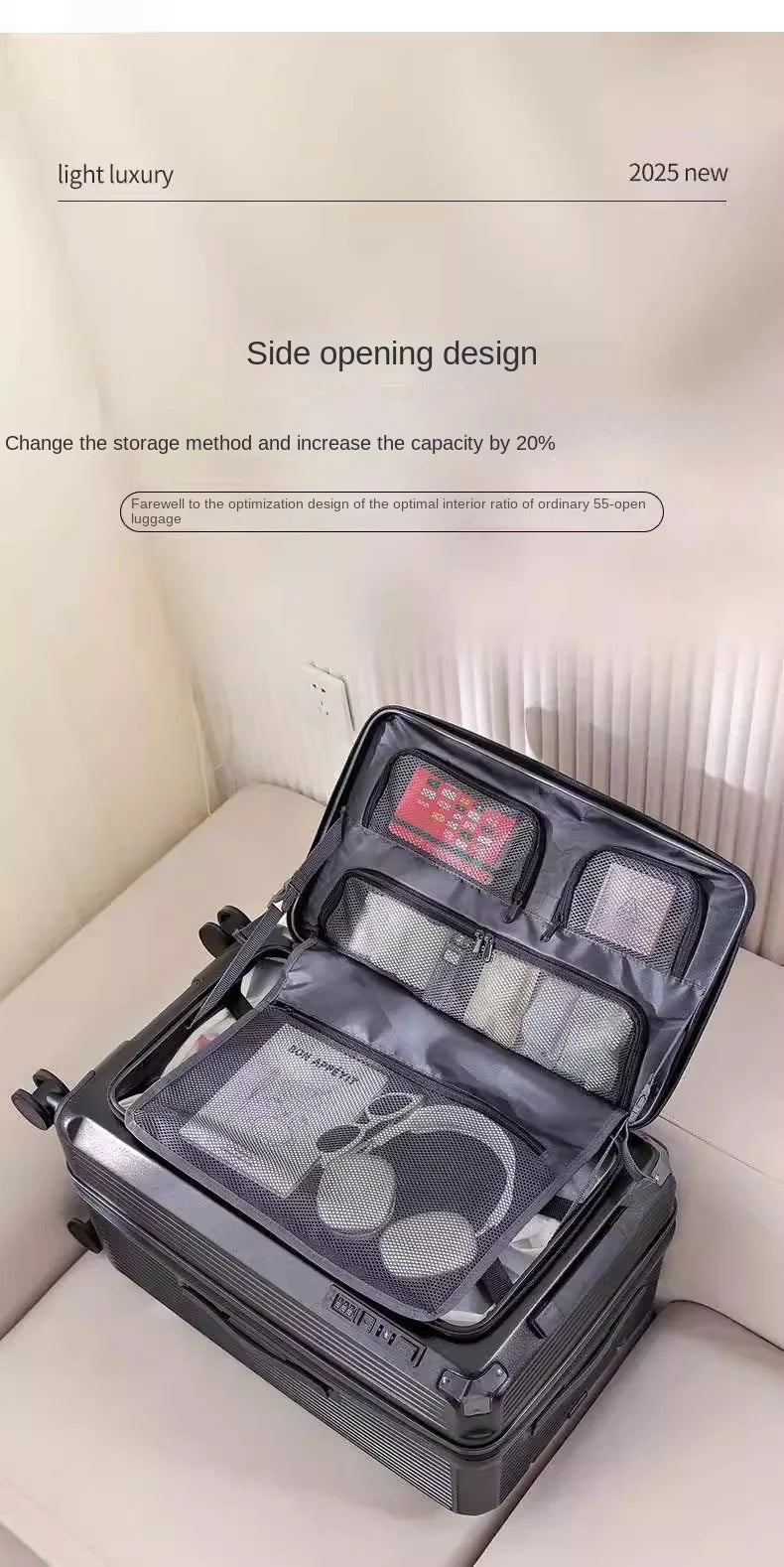 Large Size Expandable Suitcase 32/34 inch Side Opening Travel Luggage Large Capacity Check-in Box with Brake 5 Wheels Trolley Ca