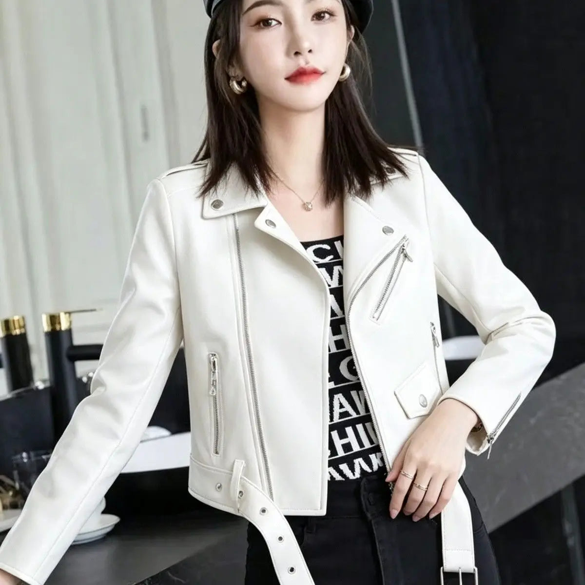 2026 autumn winter new women's PU leather jacket locomotive suit Maillard lapel large size women's leather jacket jacket women