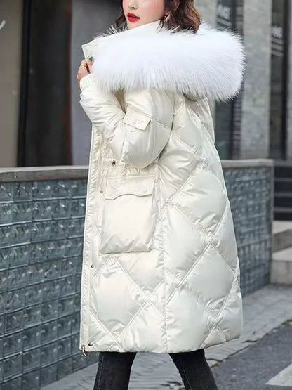 2023 Autumn Winter Hooded Fur Collar Long Parkas Mujer Thick Warm Down Cotton Padded Jacket Women Casual Hoodies Coat Female