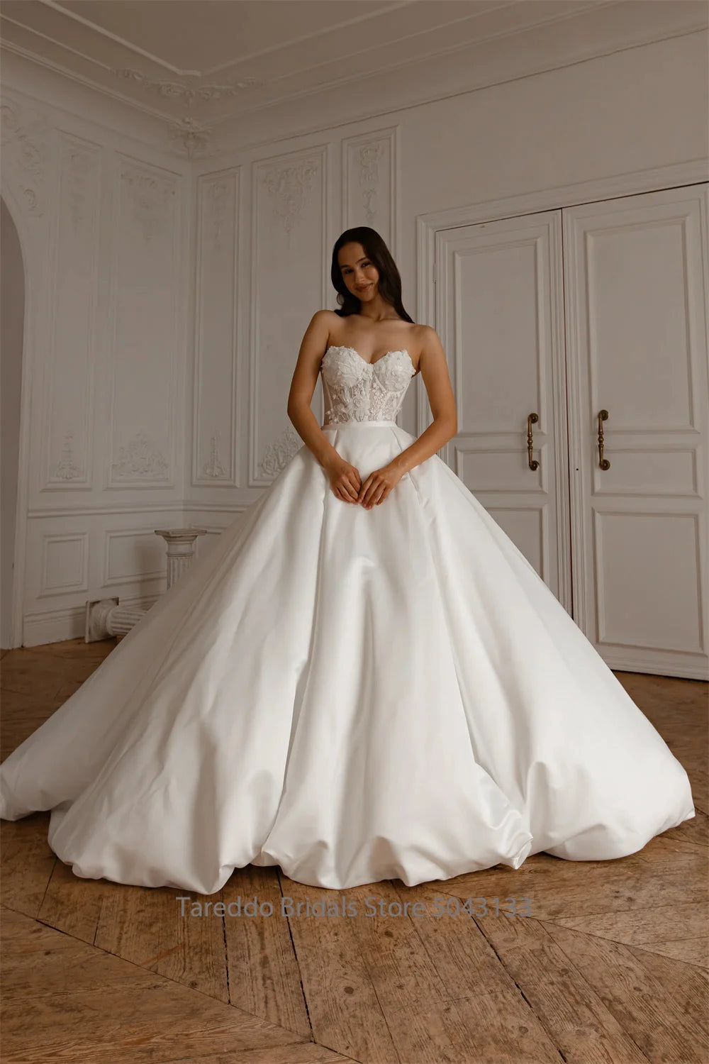 Customized Detachable Spaghetti Straps Wedding Dress 2 in 1 Lace Skirt Satin Ball Gown for Bride casamento Dress