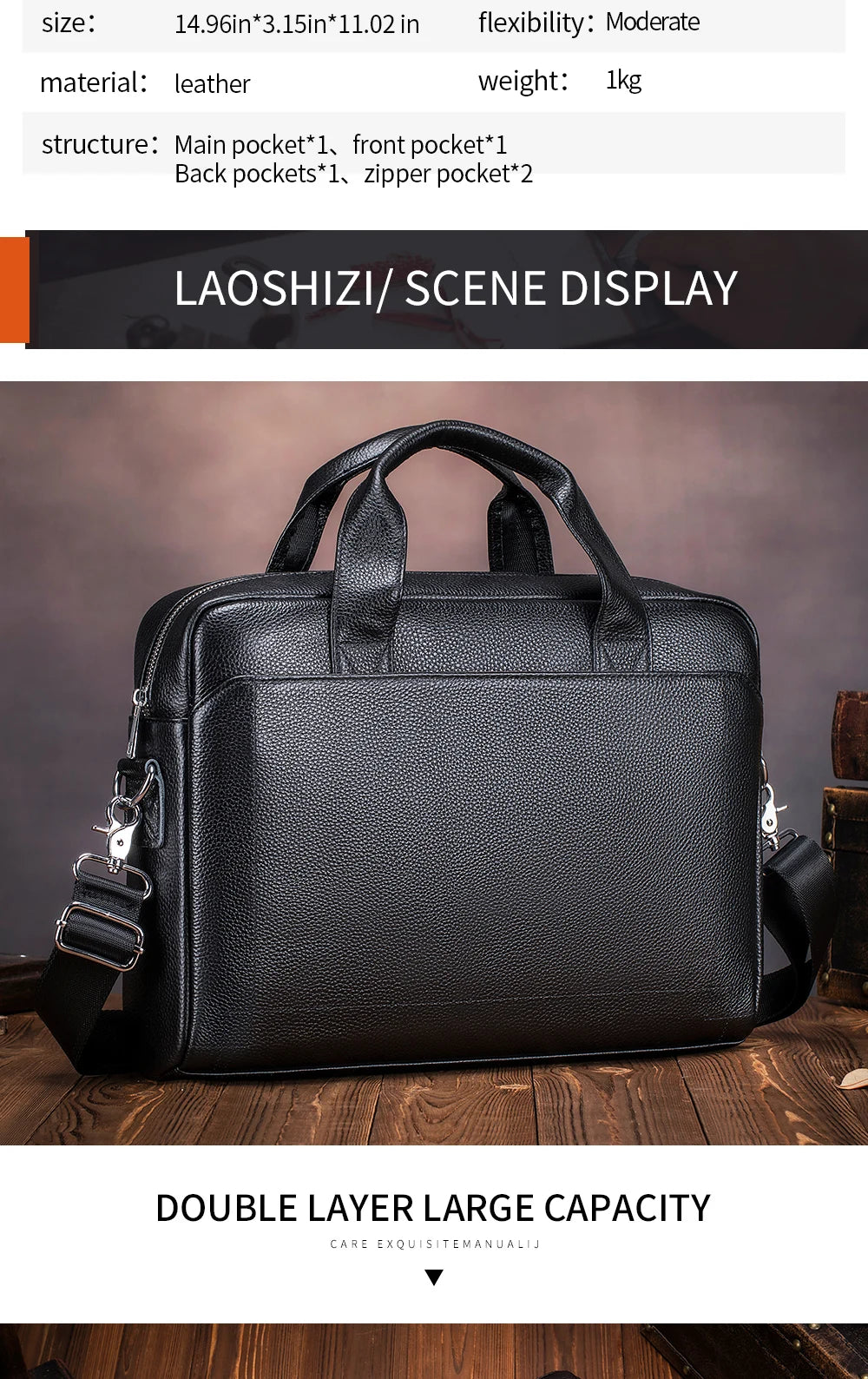 Men's leather handbag, top layer cowhide briefcase, leather laptop bag, diagonal cross office bag