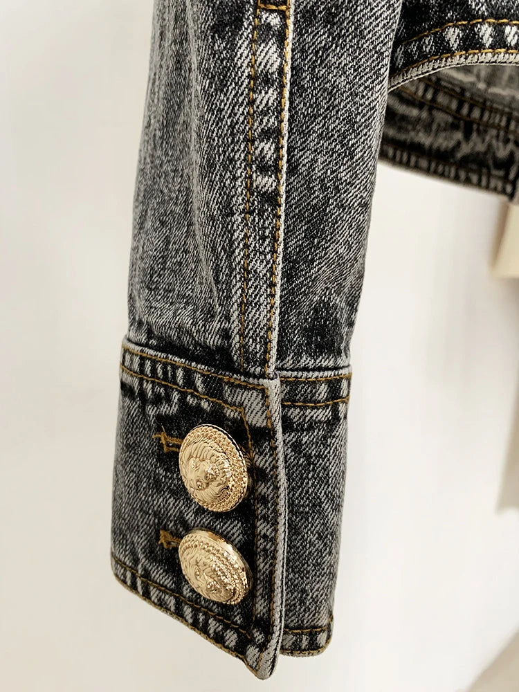 HIGH STREET Newest 2026 F/W Designer Fashion Women's Lion Buttons Stone Wash Denim Jacket