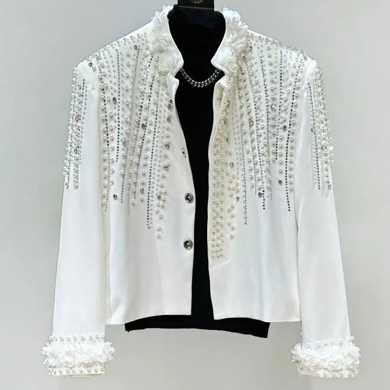 Fashion Men's Jacket Spring Autumn High-End Pearl Niche Personality Design Short Men's Stand Collar Coat