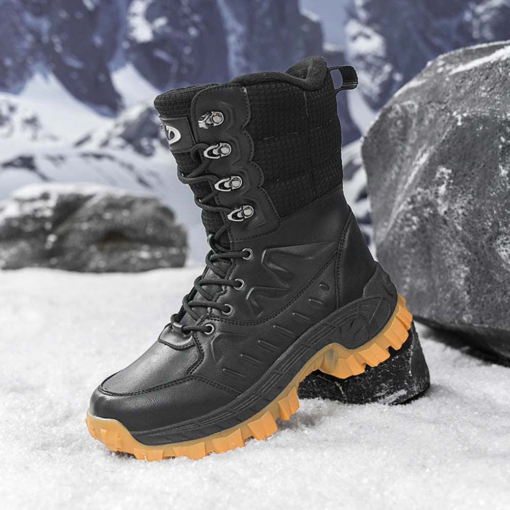 Men's Waterproof Winter Snow Boots, Anti-Slip Warm Fur Lined High-Top Outdoor Hiking Work Boots for Cold Weather