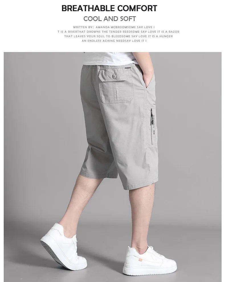 Zipper Pocket Workwear Shorts Mens Knee Cargo Pants 2026 Summer Cotton Shorts Men Climbing Jogger Elastic Waist Sports Work Wear