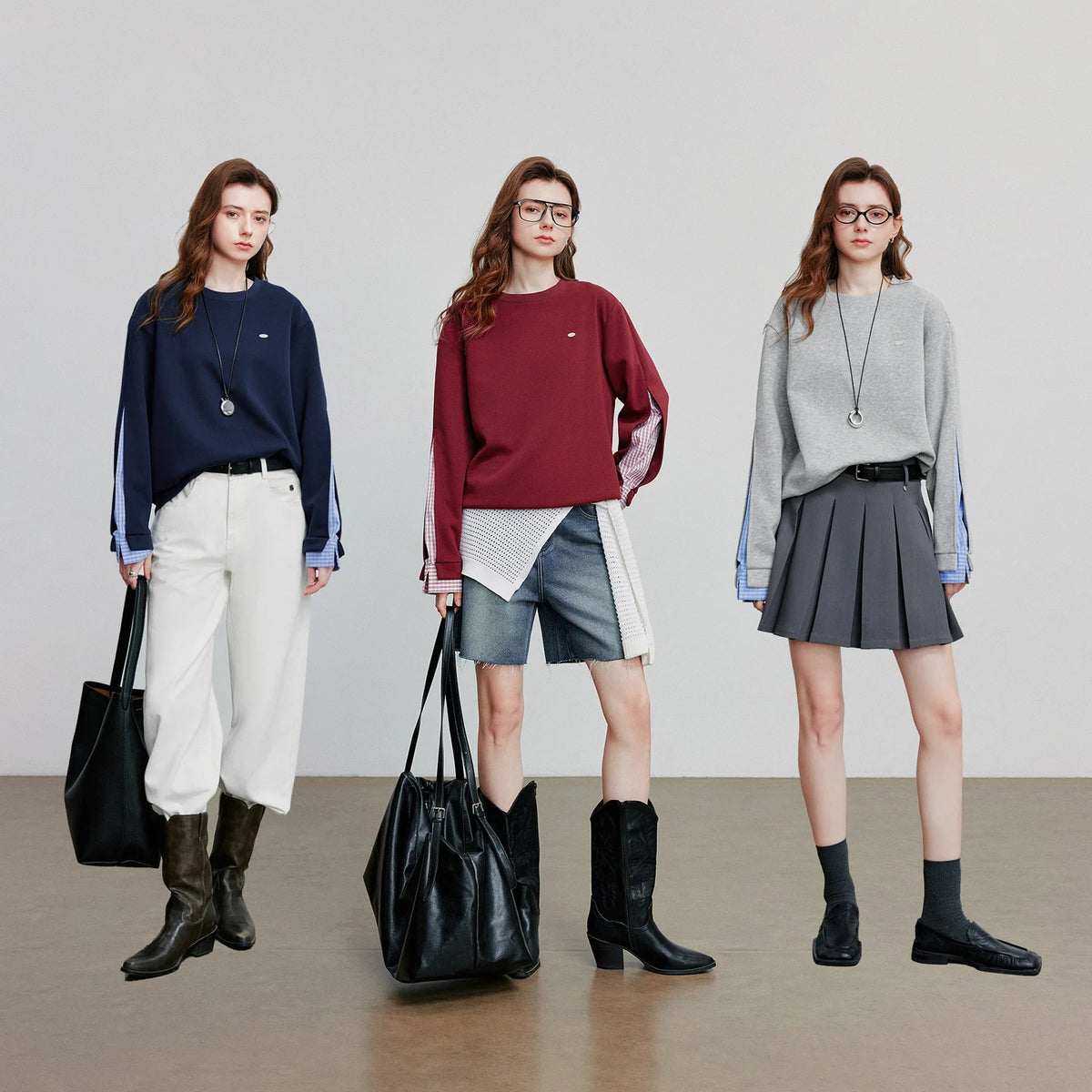 TOYOUTH Women Hoodies Sweatshirt 2025 Autumn New Patchwork Design Round Neck Long Sleeve Pullover Casual Tops