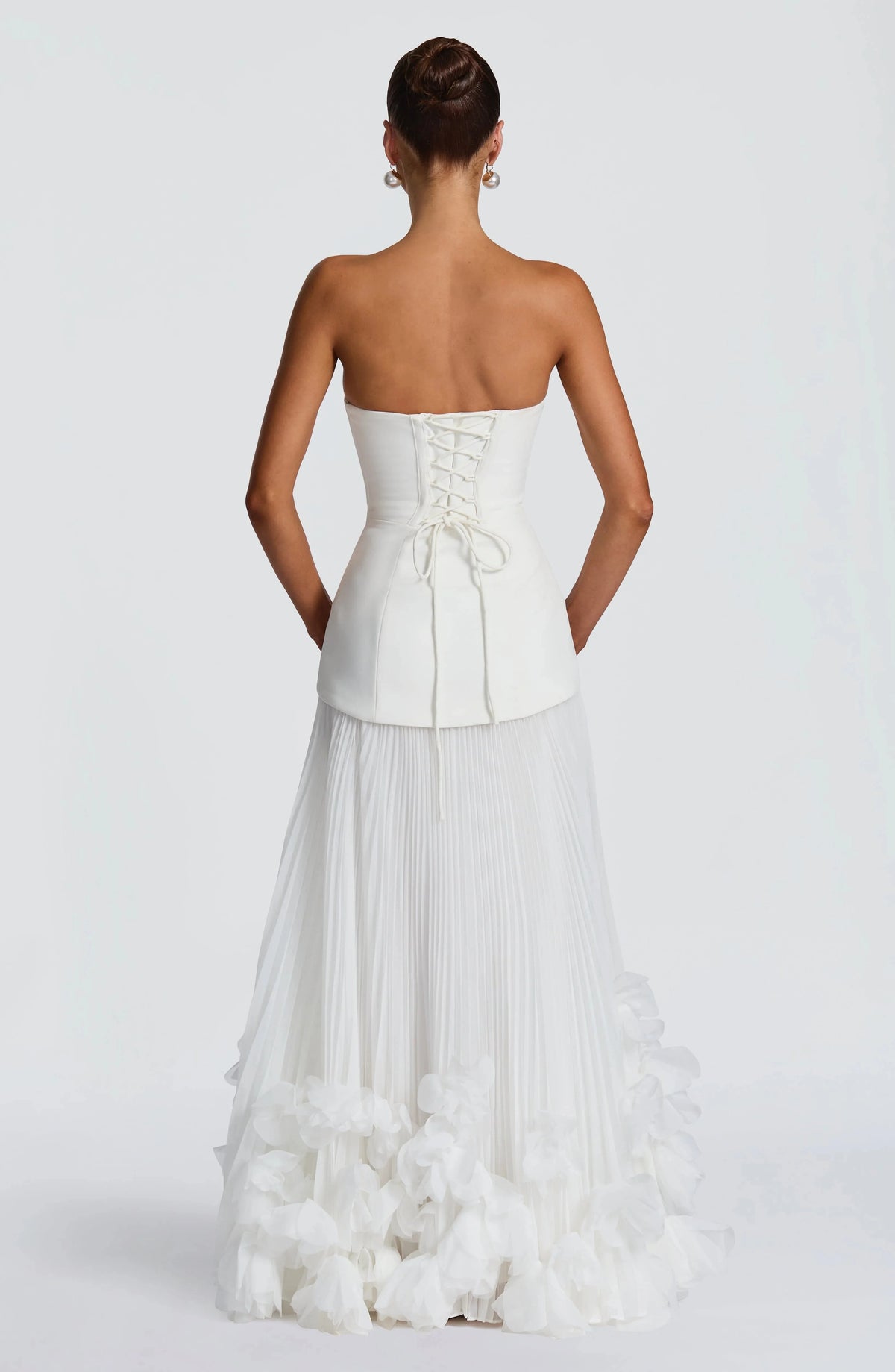 Sexy Lemon Strapless Corset Maxi Gown Sleeveless Corset Pleated Chiffon 3d Floral Hem Flowy Skirt Formal Evening Party Wear