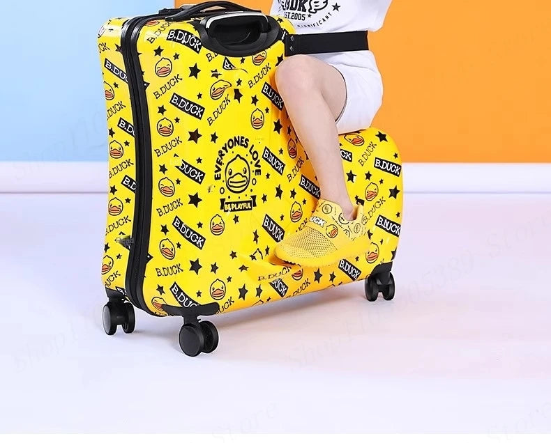 Cute Pony Cartoon Suitcase for Children Can Sit and Ride Carry on Kids Luggage Baby Trolley Case Boarding Cabin 20 Inch