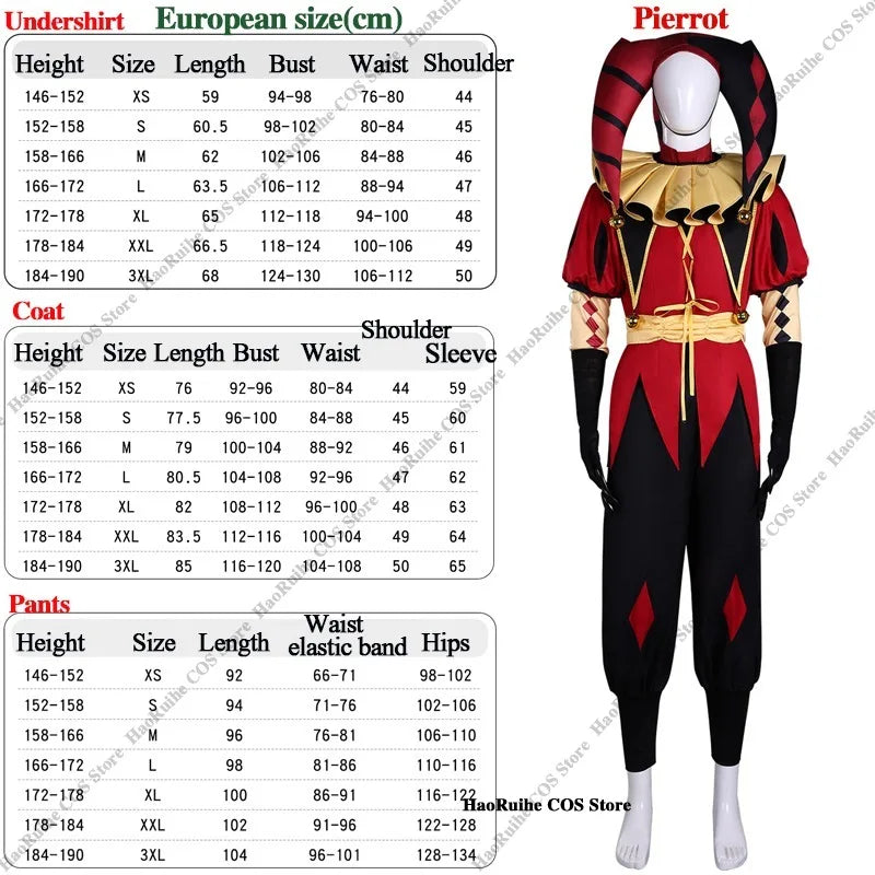 Hot The Freak Circus Pierrot Jester Harlequin Cosplay Costume Adult Clown Top Pant Wigs Joker Uniform Halloween Costume Carnival