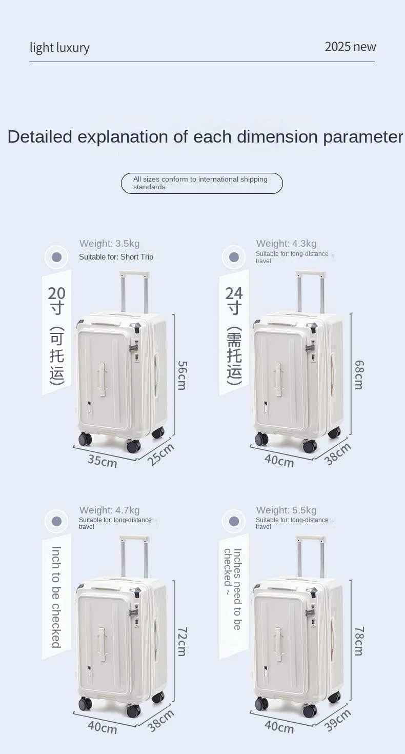 Side-Opening Suitcase 28 inch Large Capacity Expandable Luggage 24/26 Thickened Trolley Case 20 inch Boarding Box with 5 Wheels