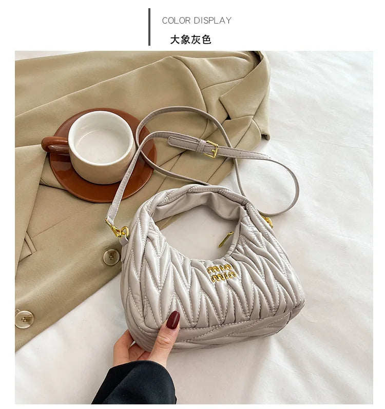 Designer Women Handbags 2025 French Women's Bag Pleated Miu Niche Trendy Handbag Crescent Bag Ins Single Shoulder Crossbody Bag