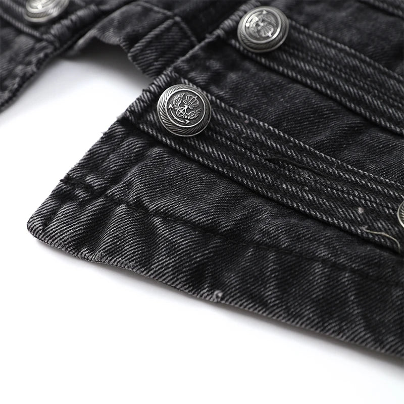 Vintage Denim Military Jacket Women Retro Solid Round Neck Single Breasted Slim Short Jackets 2026 Lady Daily Street Outerwears