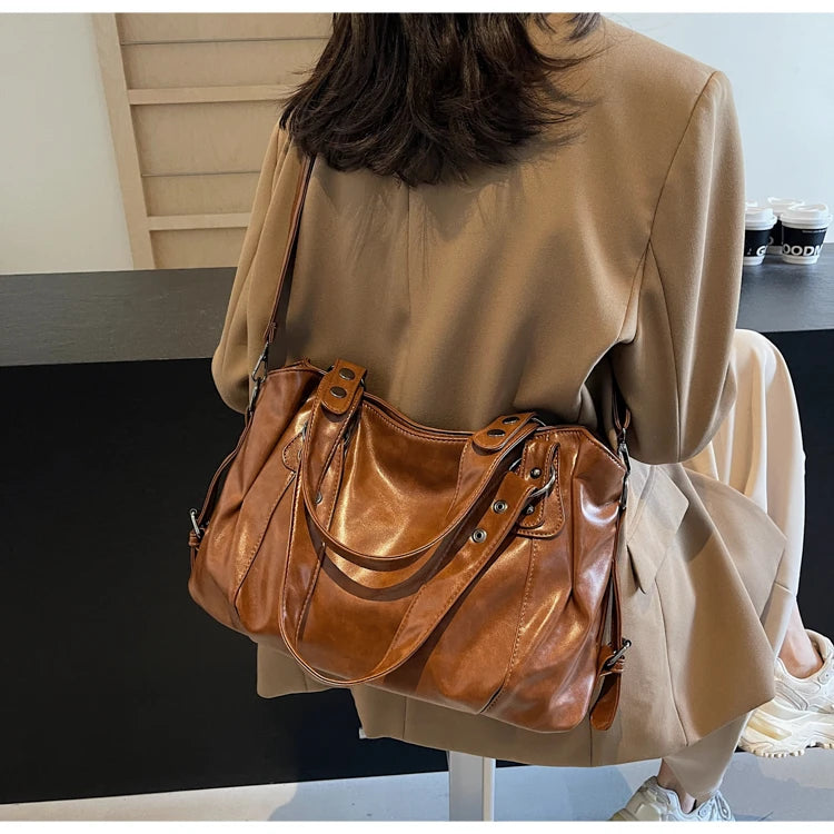 Large Capacity PU Shoulder Bag Rivet Buckle Thread Solid Casual Tote Crossbody Bag 2025 Hot Sale Bags for Women Bolsas Femininas