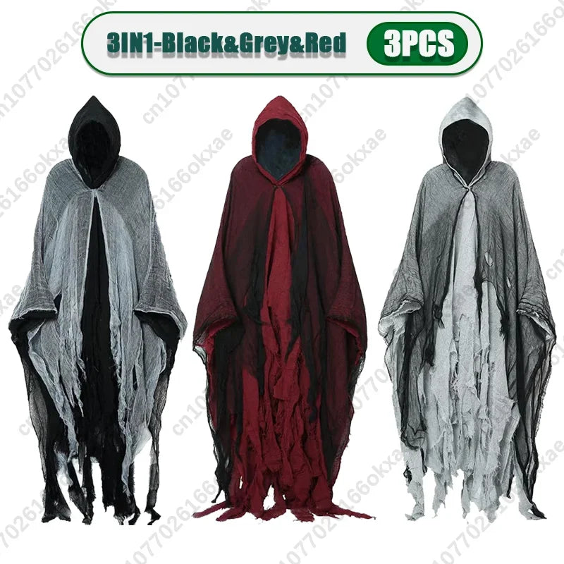 1/2/3PCS Halloween Scary Cloak Cape Costume Skull Zombie Prop for Adults Kid Cosplay Party Haunted House Outdoor Horror Supplies
