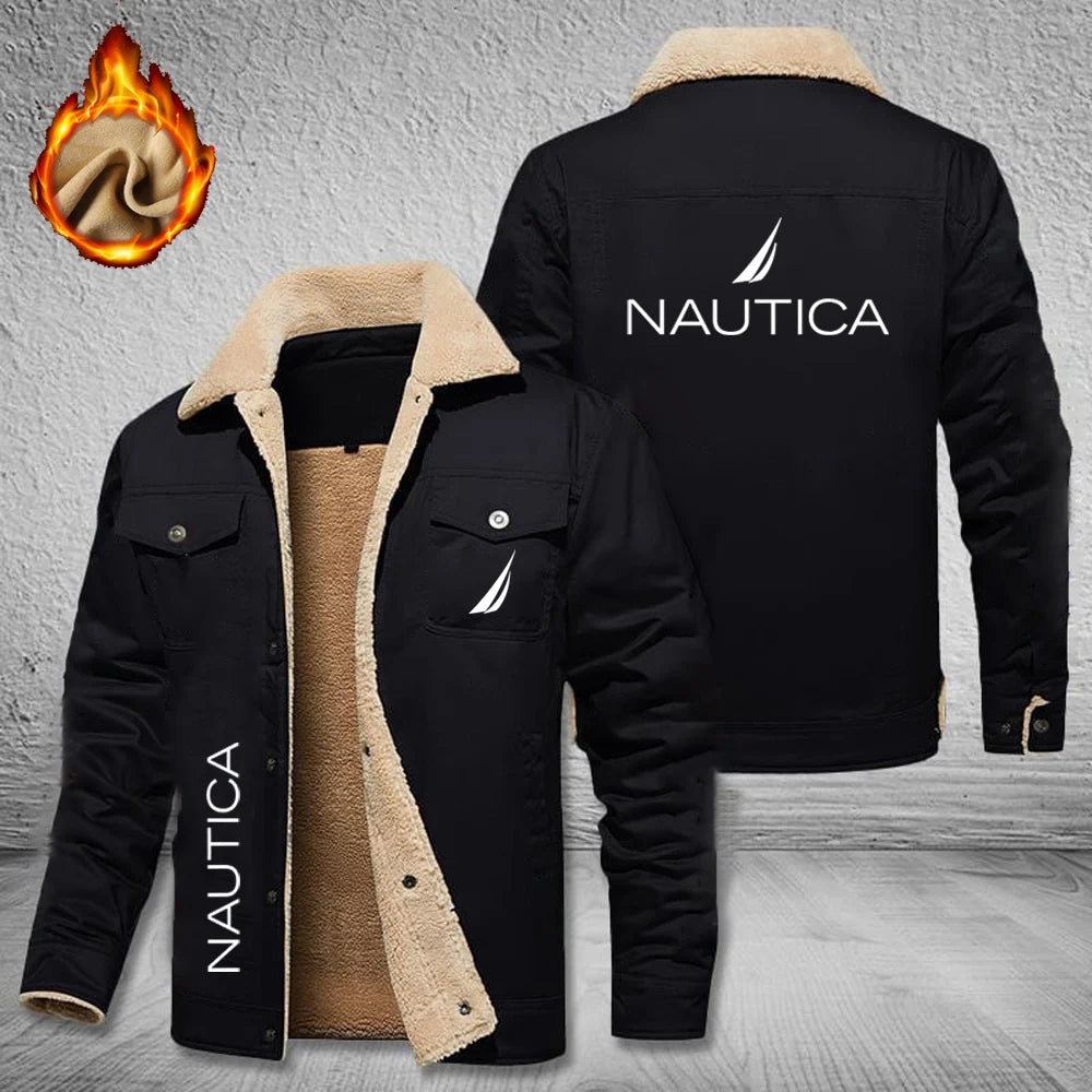 NAUTICA Men's Fleece-Lined Jacket, Warm Windproof Winter Cotton Coat, Casual Work Multifunctional Outdoor Men's Jacket