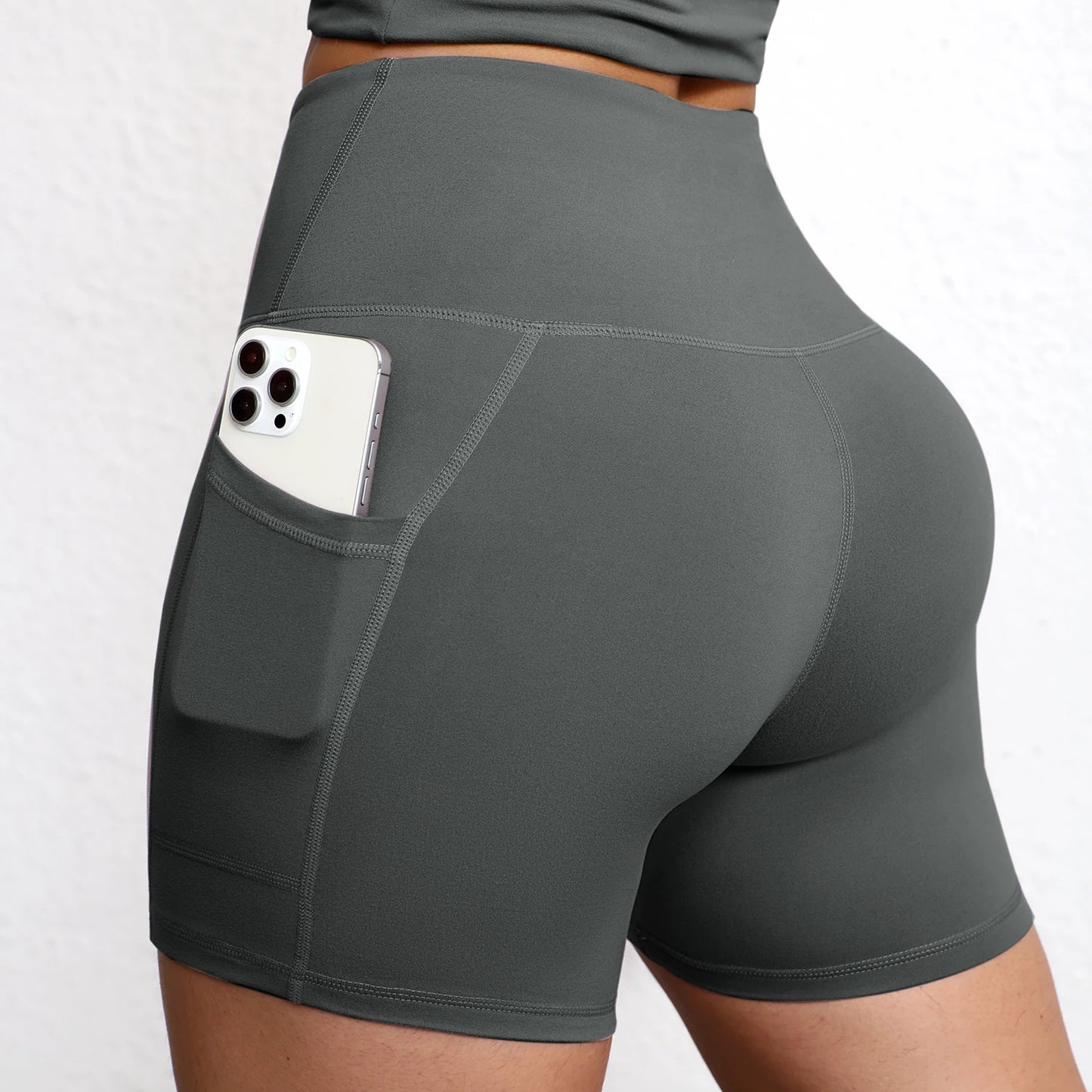 Summer Soft Yoga Shorts With Pocket Buttock Lift Gym Leggings Women High Waist Sports Shorts Women Running Workout Shorts