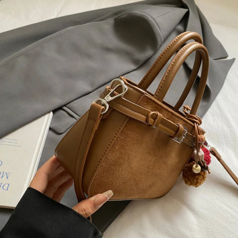 Retro Faux Suede Women's Handbag Fashionable Small Square Bag 2025 Winter Simple Short Handle Single Shoulder Crossbody Bag