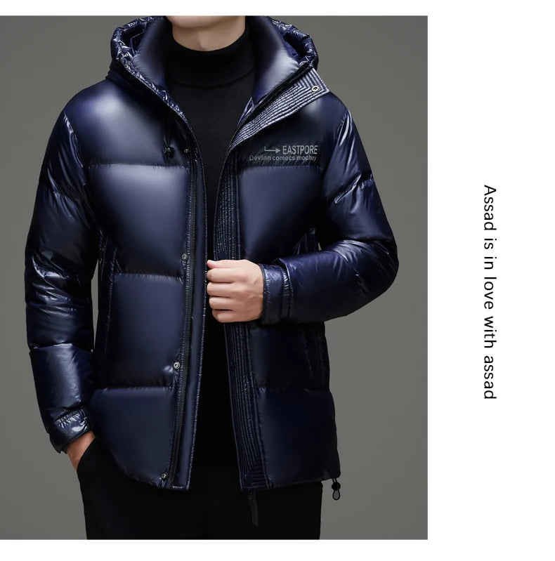 High End Thick Brand Casual Fashion Shiny Men Down Jacket Winter Warm Hooded Designer Parkas Windbreaker Puffer Feather Coats