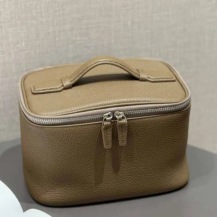 Firstgrain Cowhide Himalayan Crocodile Pattern Vanity Case Genuine Leather Square Portable Large-Capacity Hand-Held Cosmetic Bag