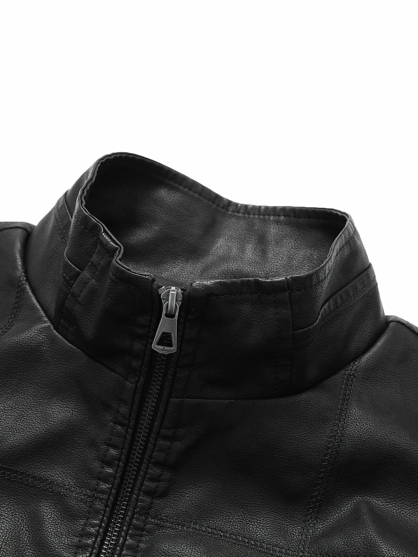 Men's Stand-Up Collar Leather Jacket, Simple and Versatile, Leather Material Gives a High-End Feel, Suitable for Office Commuting, Casual Gatherings with Friends, Autumn and Winter Styling, Street Wear, Leisure and Relaxation
