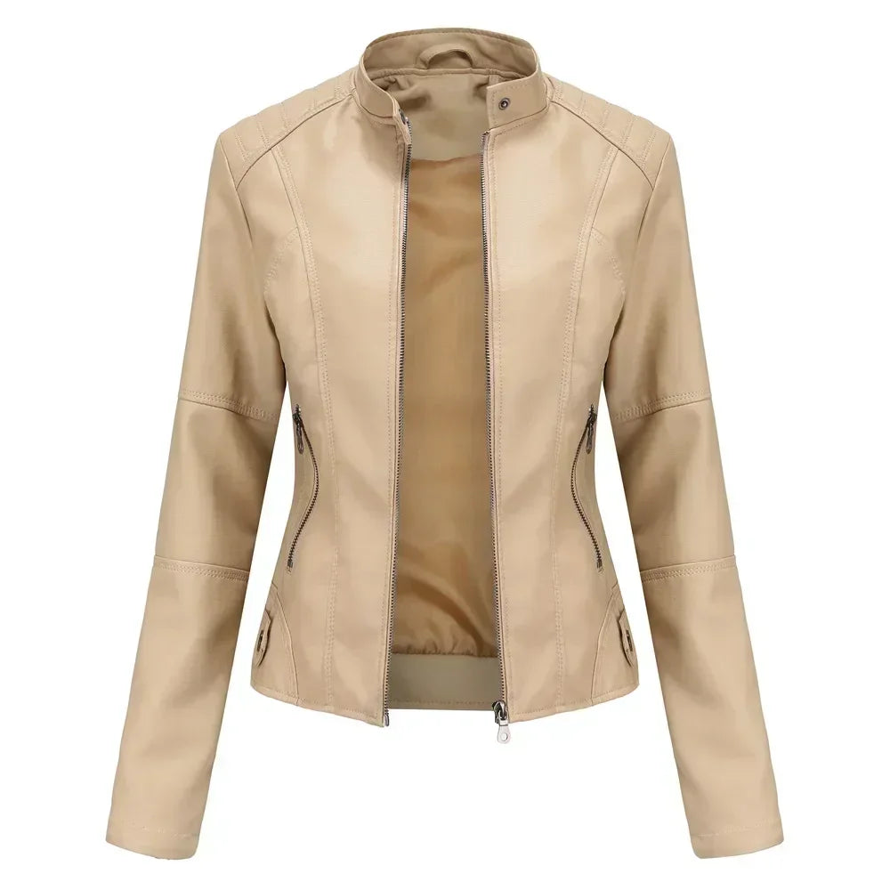 Women Moto Biker Zipper Jacket 2026 Faux Leather Jacket Women Spring Autumn Coat Black Brown Red Purple Navy Coffee Black XS 4XL