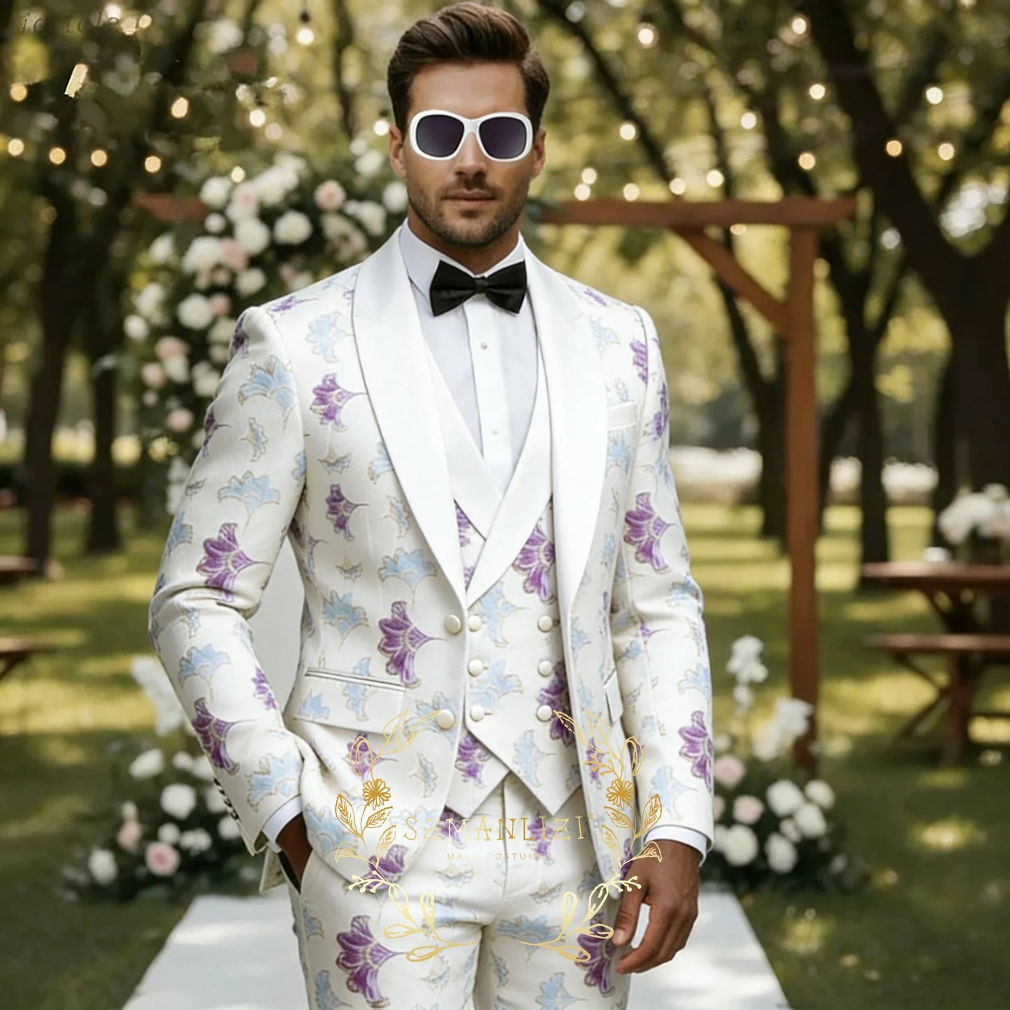 Latest Designs Printed Floral Mens Suits For Wedding Shawl Lapel Groom Tuxedos Slim Fit Terno Masculino Prom Party 3 Pieces Set