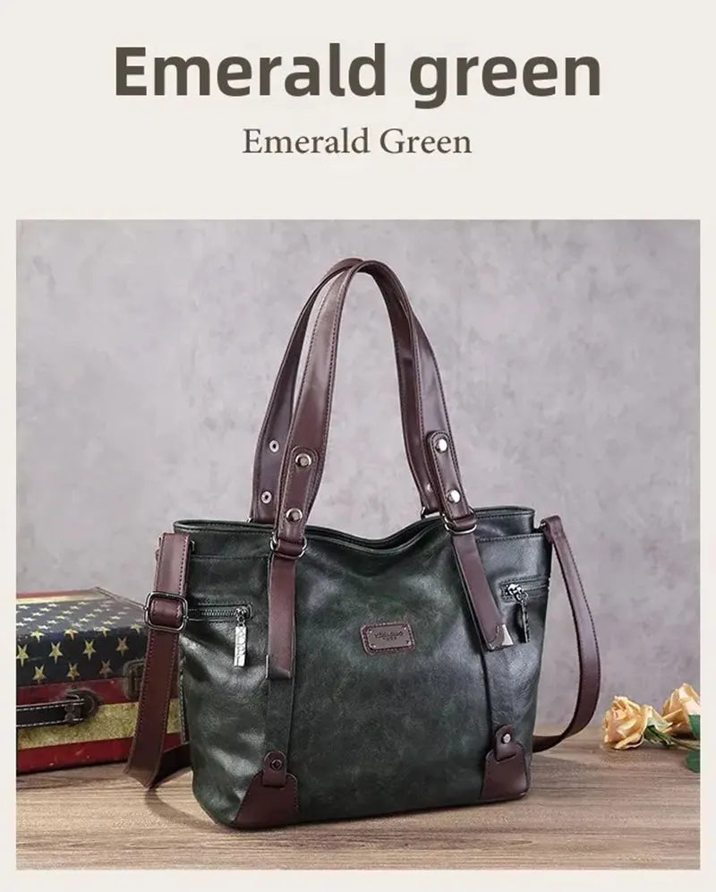 Vintage Women's Tote Bag 2025 New PU Leather Shoulder Bag Large Capacity Handbags Retro Style Crossbody Bags for Women