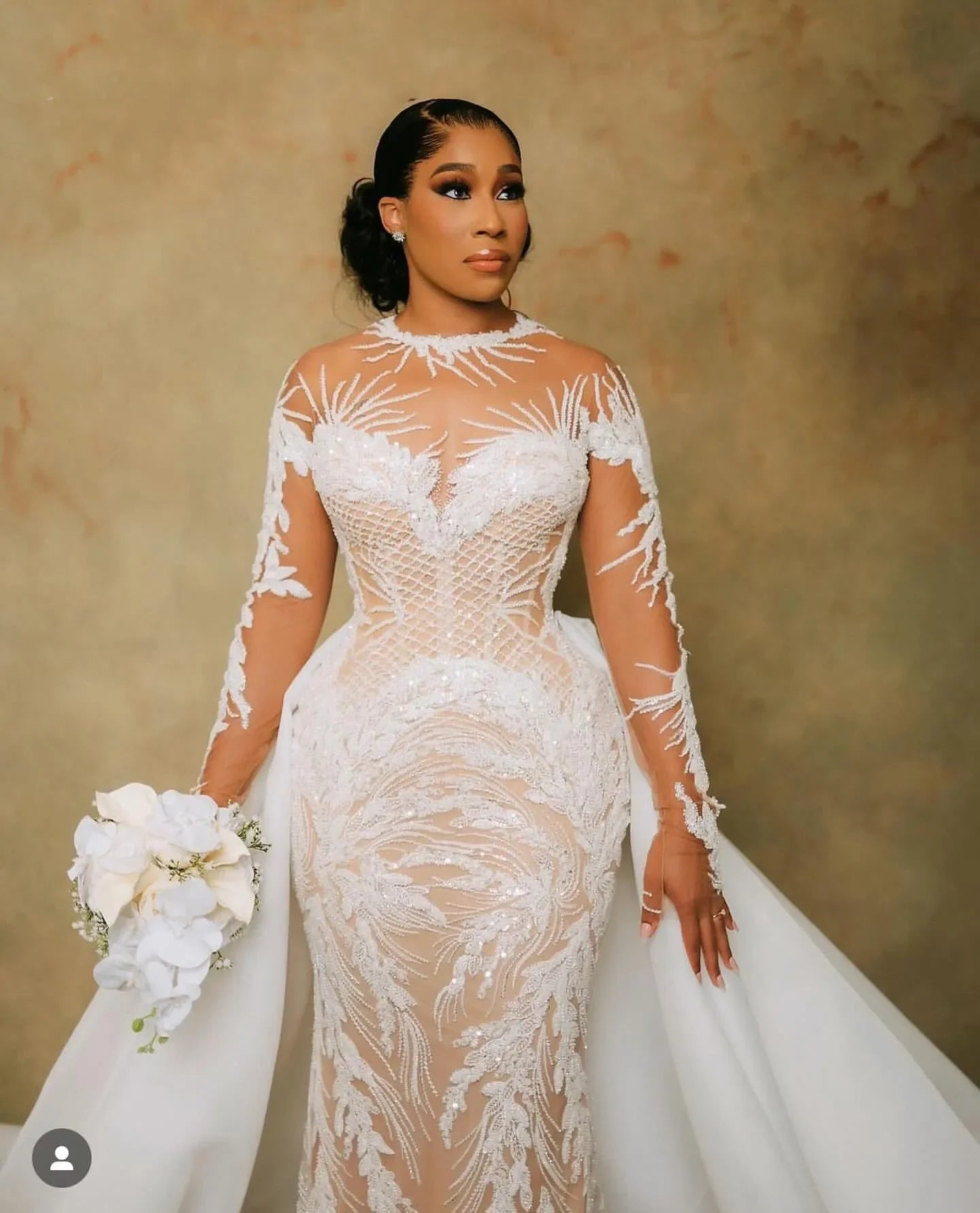 Customized Luxury Africa Aso Ebi Plus Size Illusion Mermaid Ivory Wedding Dress Beaded Sequined Lace Bridal Gowns Dresses