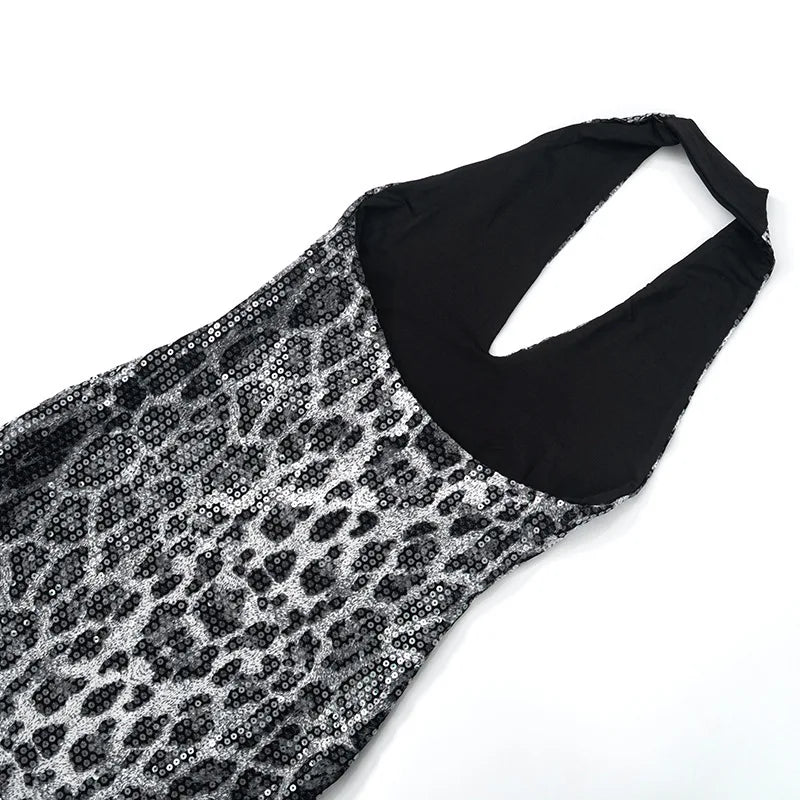 Sexy Dress Dresses 2025 Woman Vestidos Animal Print Backless Halter Neck Package Hip Sleeveless Wild Hot Girl Style Street Wind