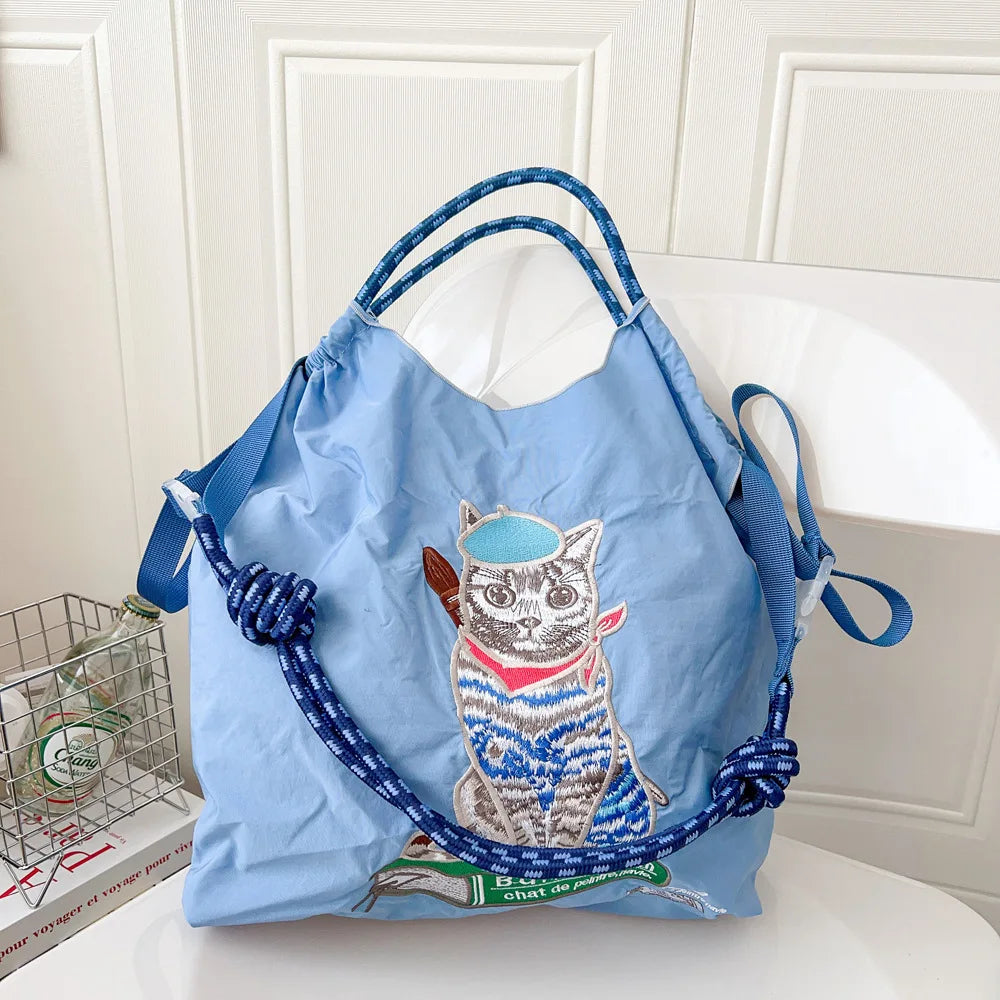 Large Medium Embroidered Shopping Bag, Casual Handheld Simple Large Capacity Shoulder Bag Shoulder Straps Included