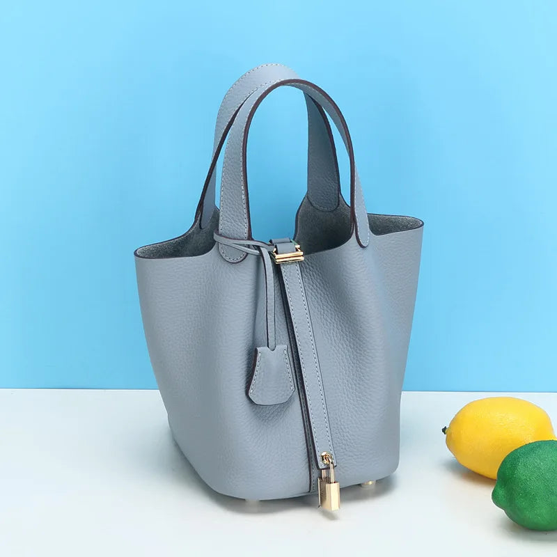 Fashion Classic Womens Bucket Bags Leather Lady Hand Bags High Quality Genuine Leather Luxury Ladies Top Handle Handbags