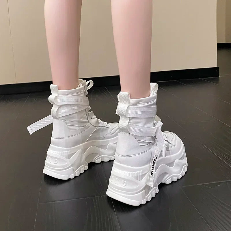 Fashion Platform Ankle Boots for Women Chunky Thick Sole Lace Up Motorcycle Boots Ladies Light Cozy Non-slip Shoe Botas De Mujer