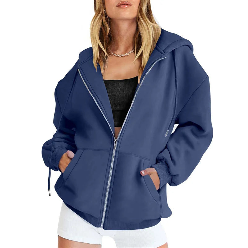 Spring Autumn Winter Fashion Zipper Hoodies Women Cardigan Coat Daily Long Sleeve Tops Versatile Casual Hoodies Women Sweatshirt
