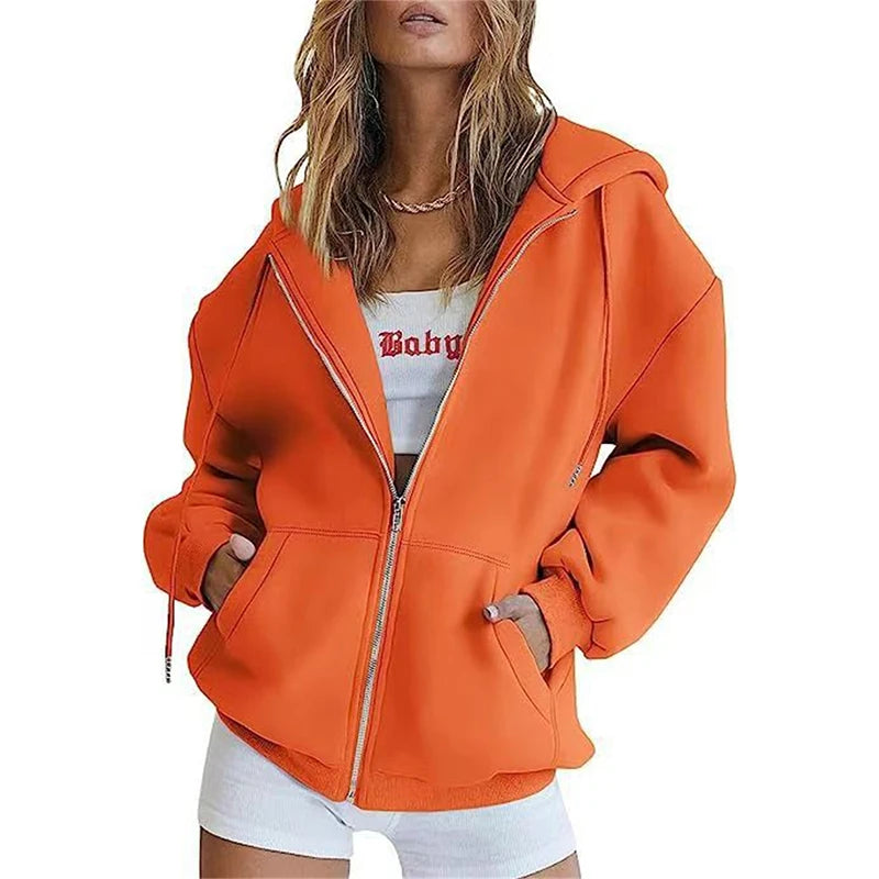 Spring Autumn Winter Fashion Zipper Hoodies Women Cardigan Coat Daily Long Sleeve Tops Versatile Casual Hoodies Women Sweatshirt