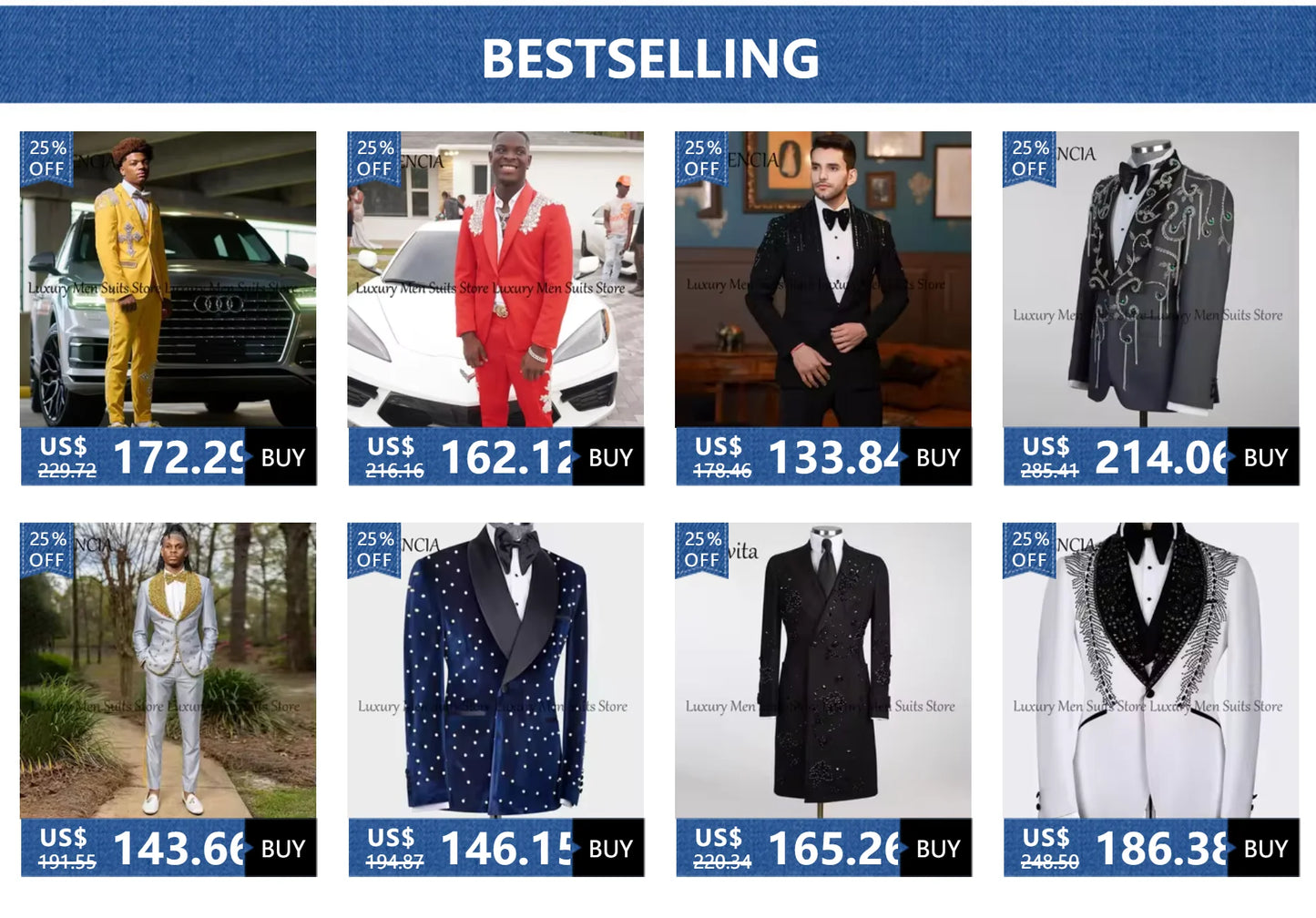 Exquisite Crystal Men's Suits 2 Pieces Rhinestone Groom Tuxedos Set Evening Party Outfits Customized Blazer Pants fatos de homem