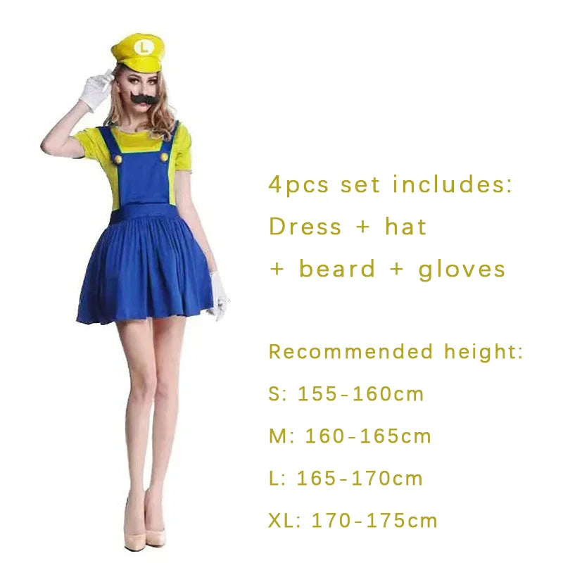 Luigi Super Brother Maris Game Cosplay Costume Funny Super Bros Adult Jumpsuit Anime Men's Halloween Dress