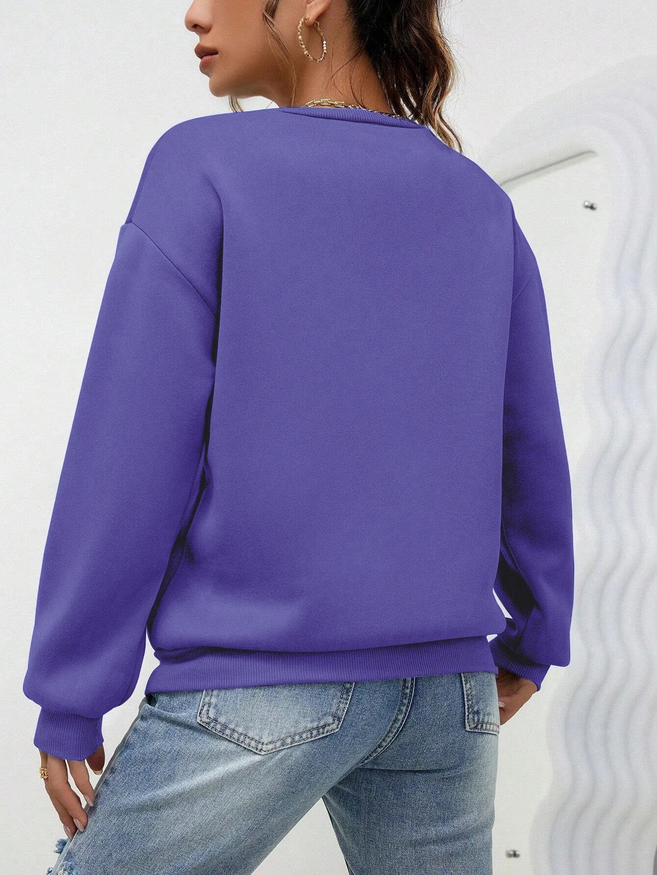 Simple Heart Pattern Printing Sweatshirts For Womens Casual Comfortable Crewneck Hoodies Loose Fleece Warm Sportswear Clothes