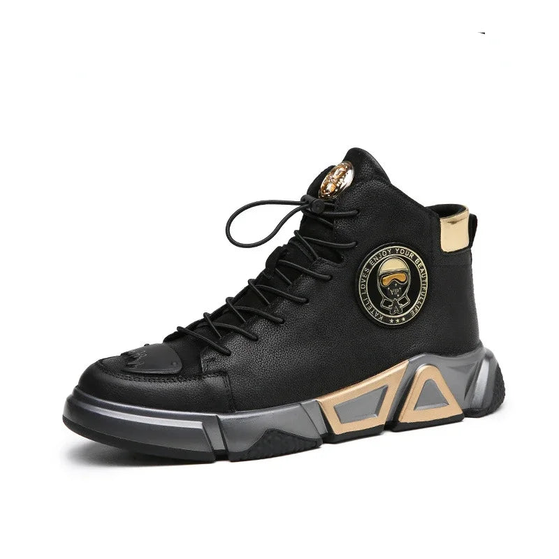 2026 Fashion Hip Hop Protective Boots Men Black High Top Leather Sneakers Luxury Designer Street Shoes
