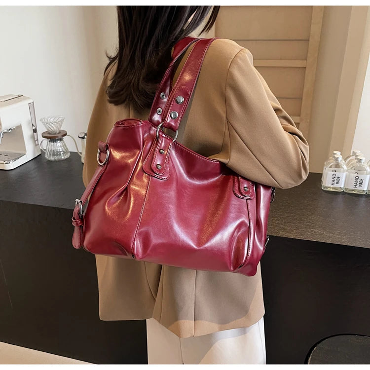 Large Capacity PU Shoulder Bag Rivet Buckle Thread Solid Casual Tote Crossbody Bag 2025 Hot Sale Bags for Women Bolsas Femininas