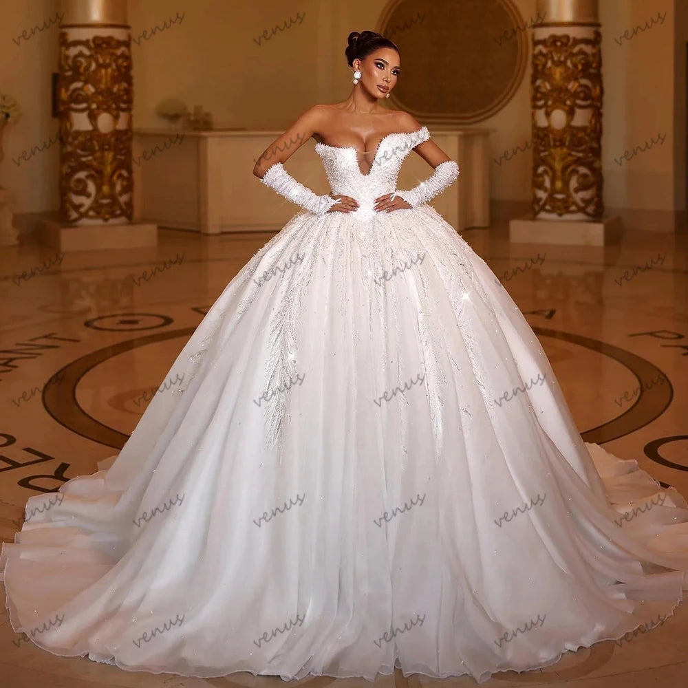 Glamorous Wedding Dresses Pretty Bridal Gowns Lace Appliques Strapless Robes свадебное платье Vestidos De Novia Customized 2026