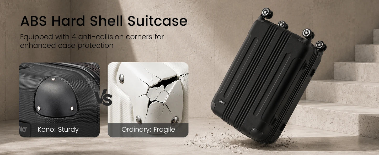 Kono Large Hard Shell Luggage 19/24/28 inch Lightweight ABS 4 Wheels Spinner Business Trip Trolley Case Suitcase