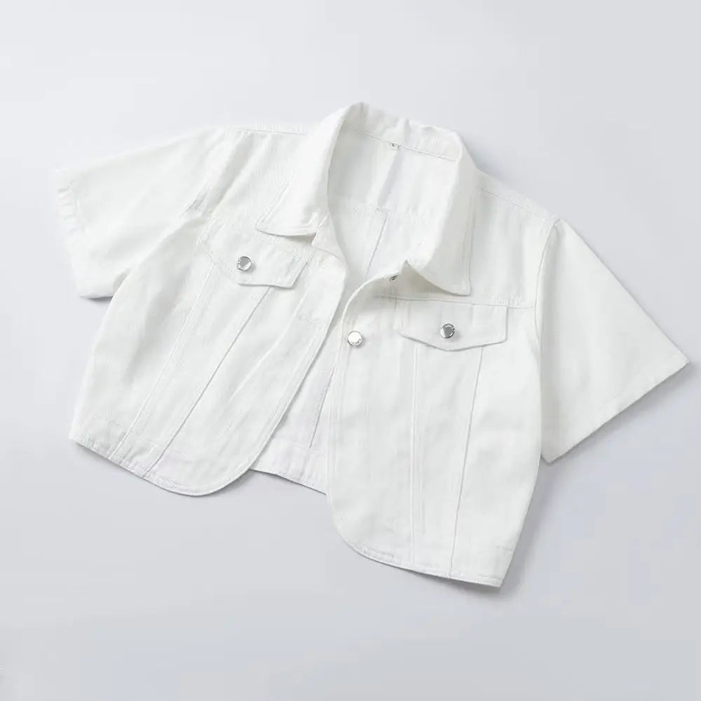 Summer New White Casual Short-sleeved Denim Jacket 2026 Women Short Blouse Shawl Waistcoat Female Jaqueta Jeans Feminina