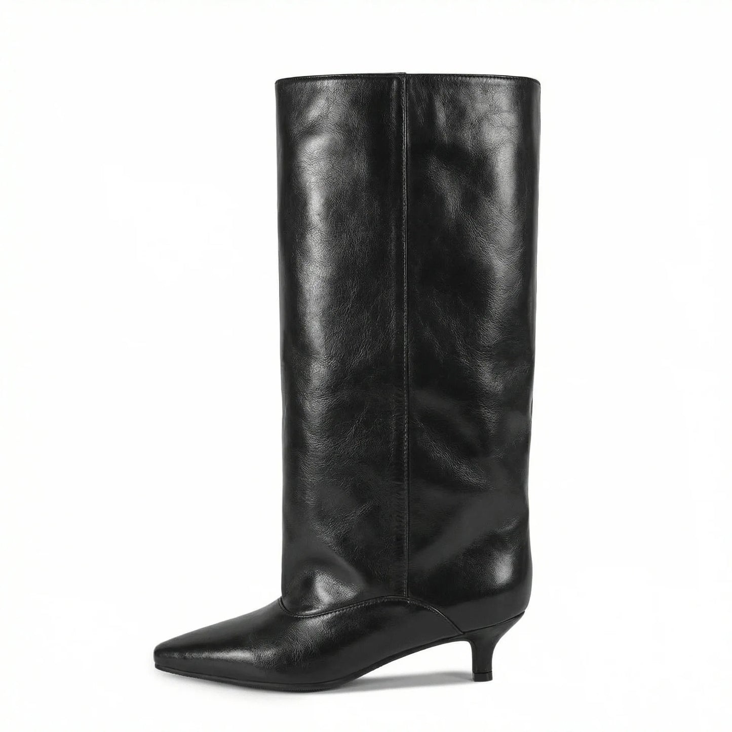 Women's Spring and Autumn New Cat Heel Wide Knee Knee Boots Fashion Pointed Women's Low Heel Mid Heeled Boots