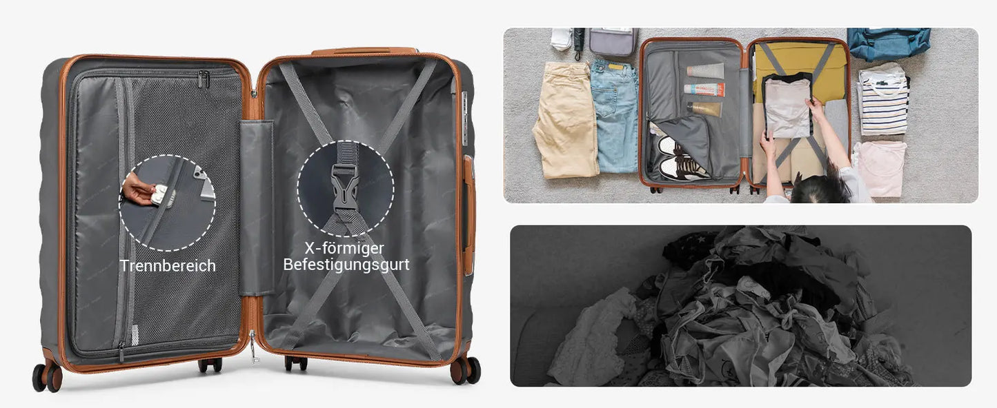 British Traveler 2 Piece Luggage Set | Cabin Case with TSA Lock & Toilet bag | 4 Double Rollers | 31 + 54 cm