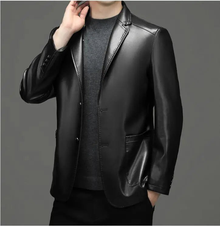 High Quality Genuine Leather Men's Suit Leather Coat Autumn and Winter New Sheep Skin Casual Small Suit Coat Men Leather Jacket