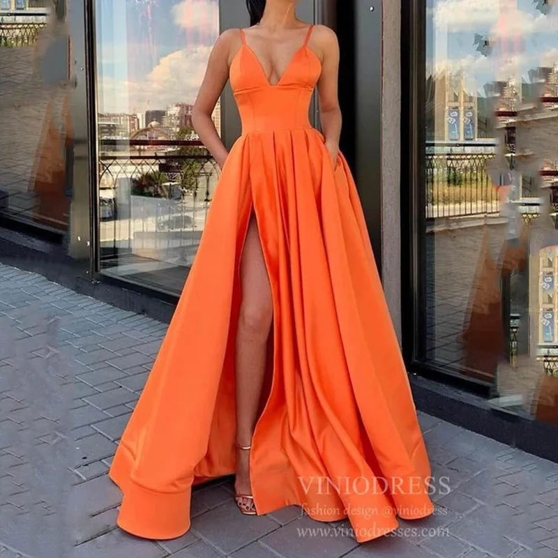 2026 Women's Wedding Party Evening Dresses Solid Elegant Side Slit A-Line Satin Sleeveless Straps Maxi Dress Sexy Banquet Gown