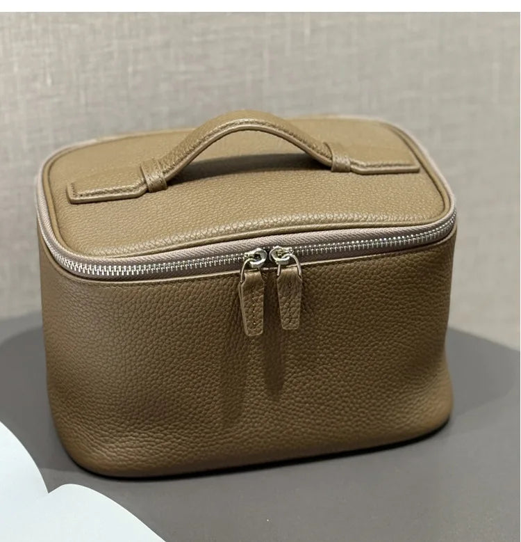 Firstgrain Cowhide Himalayan Crocodile Pattern Vanity Case Genuine Leather Square Portable Large-Capacity Hand-Held Cosmetic Bag